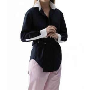 NEW CISSA men's shirt contrast long sleeve shirt in navy/white